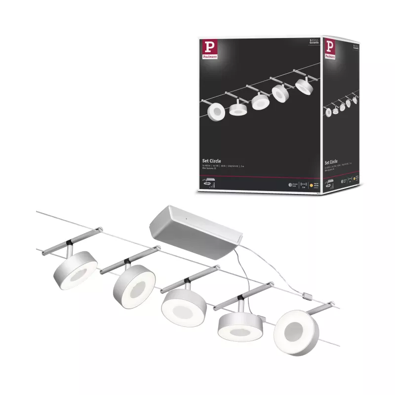 CorDuo Système sur câbles LED Circle Kit de base 5x180lm 5x5W 3000K 230/12V PAULMANN 100 - Cimaise Tableau 