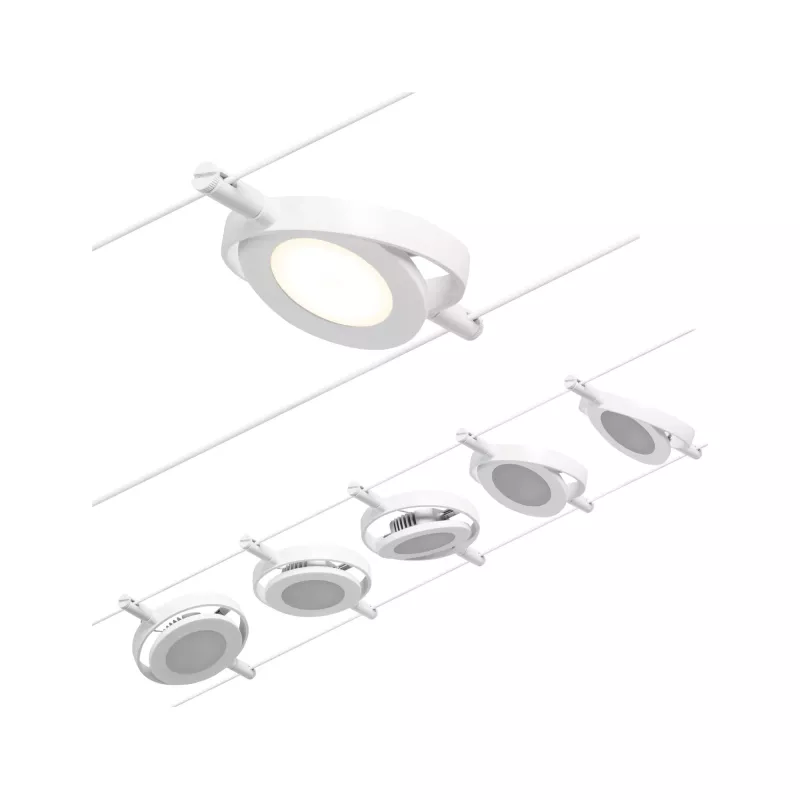 ,CorDuo Système sur câbles LED RoundMac Kit de base 5x200lm 5x4,,5W 3000K 230/12V Blanc,,,