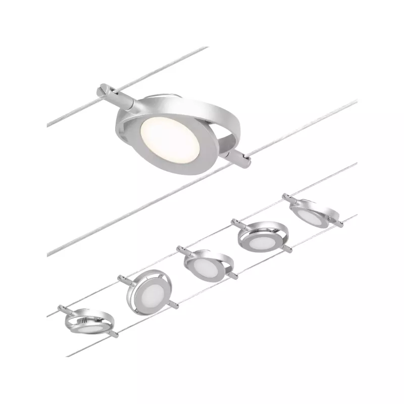 ,CorDuo Système sur câbles LED RoundMac Kit de base 5x200lm 5x4,,5W 3000K 230/12V Chrome mat,,,