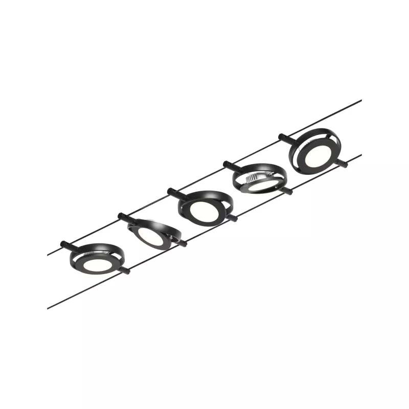 ,CorDuo Système sur câbles LED RoundMac Kit de base 5x200lm 5x4,,5W 3000K 230/12V Noir mat,,, - système d'accrochage et décoration