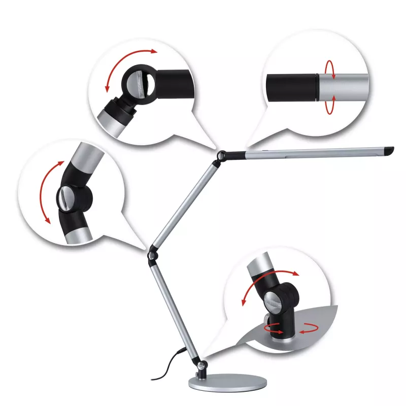 Lámpara de escritorio LED con regulador de intensidad de 3 pasos, barra flexible, interruptor blanco, 700 lm, 9,5 W, color plata