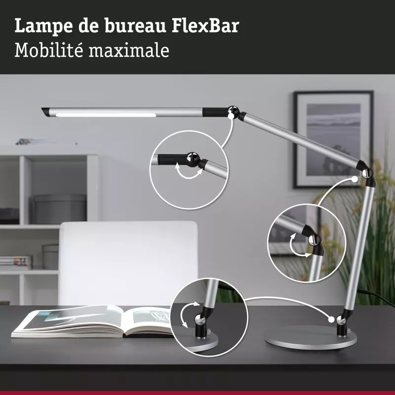Lámpara de escritorio LED con regulador de intensidad de 3 pasos, barra flexible, interruptor blanco, 700 lm, 9,5 W, color plata