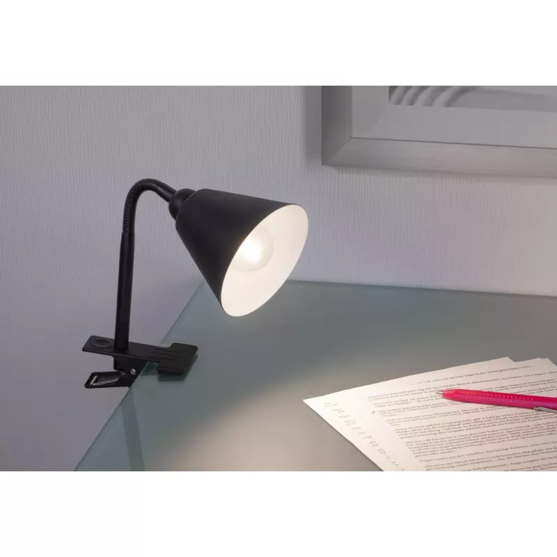 Pinza de contacto Vitis, interruptor de cable con brazo flexible, color negro, 230 V, casquillo E14