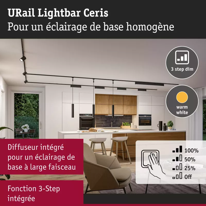 ,URail Lightbar 3-Step-Dim Ceris 800lm 9,,5W 3000K gradable 230V, PAULMANN 19 - Cimaise Tableau 