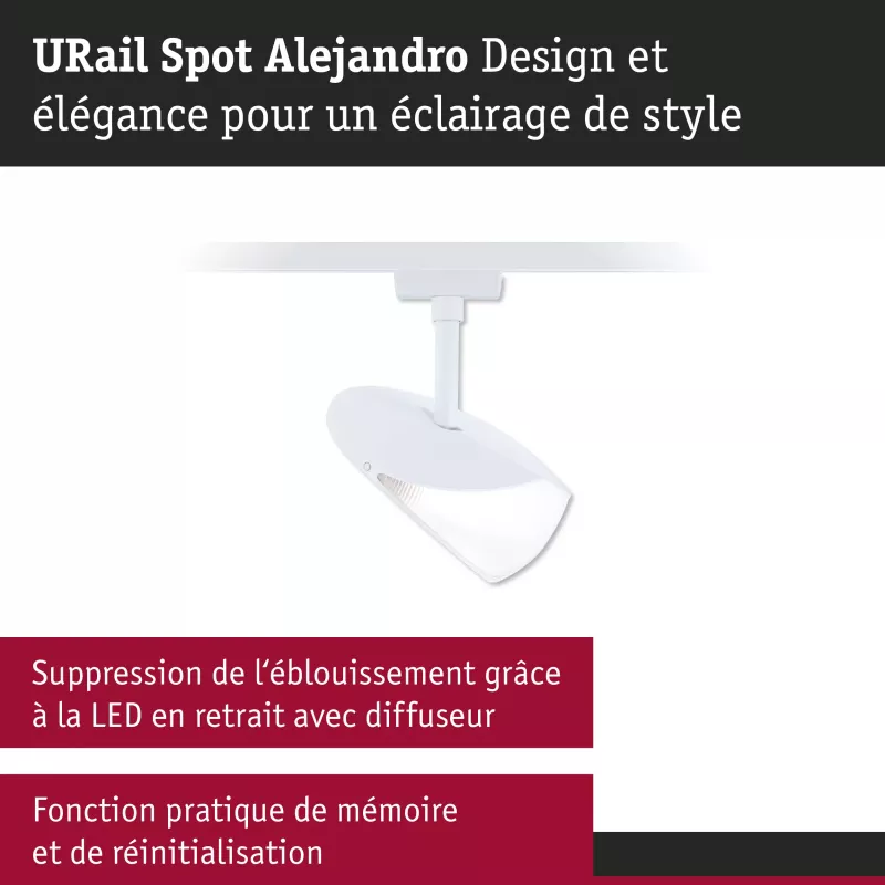 URail Spot sur rail 3-Step-Dim Alejandro 800lm 10W 4000K gradable 230V Blanc signal