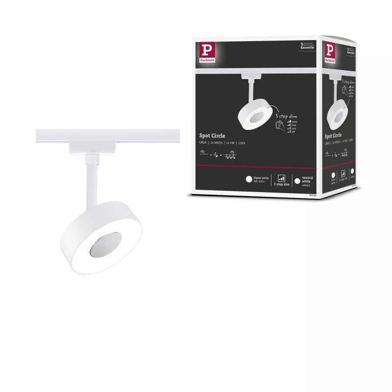 URail Spot sur rail 3-Step-Dim Circle 220lm 5W 4000K gradable 230V Blanc signal