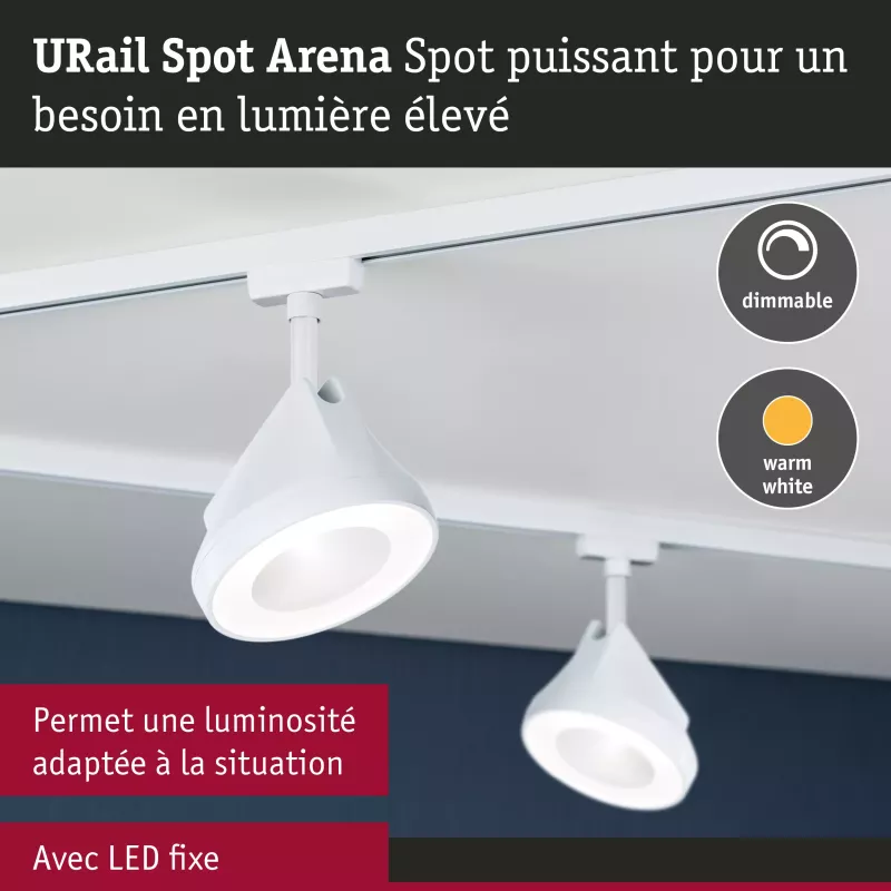 URail Spot sur rail Arena Spot individuel 850lm 15W 2700K gradable 230V Blanc signal
