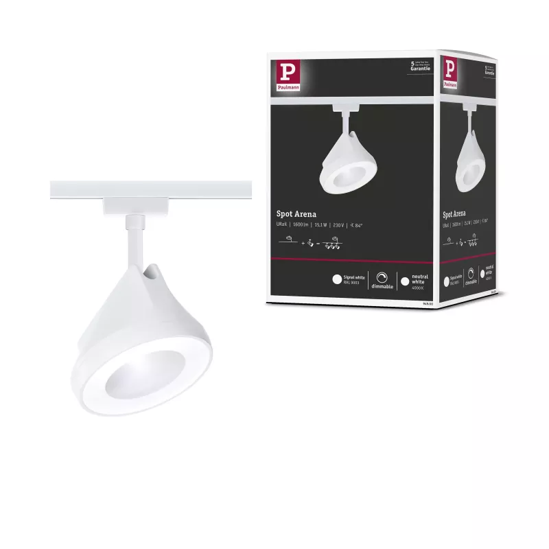 Foco individual para riel URail, 900 lm, 15, 1 W, 4000 K, regulable, 230 V, blanco señal.