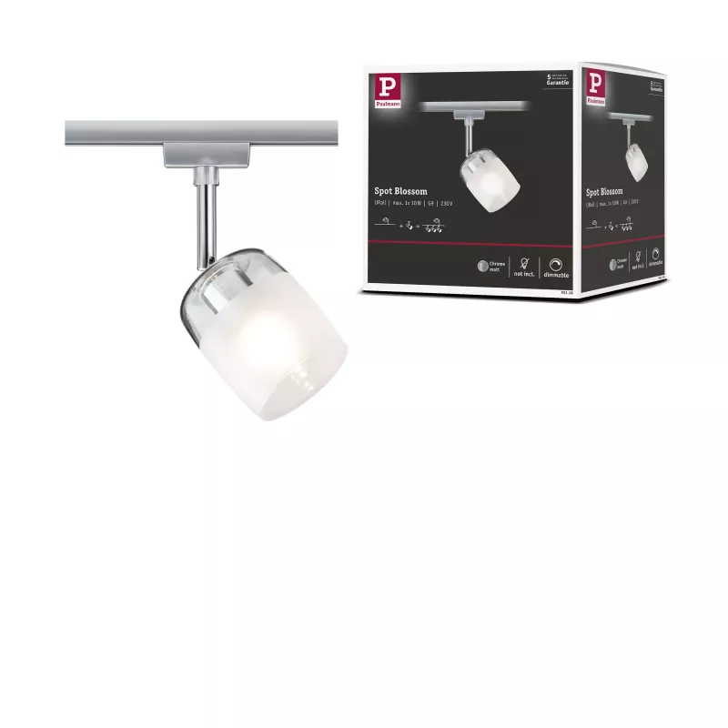 Foco para riel URail Foco individual Blossom G9 máx. 10W regulable 230V Cromo mate,, Transparente,,,