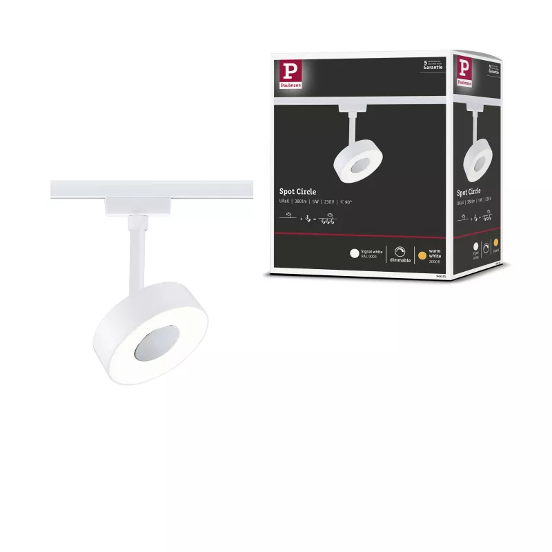URail Spot sur rail Circle 180lm 5W 3000K gradable 230V Blanc signal PAULMANN 28 - Cimaise Tableau 