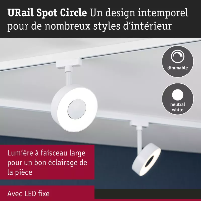 URail Track spotlight Circle 190lm 5W 4000K dimmable 230V Signal white