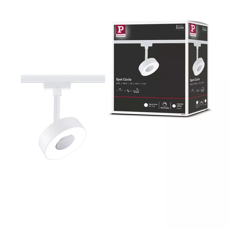 Foco circular para riel URail, 190 lm, 5 W, 4000 K, regulable, 230 V, color blanco señal.