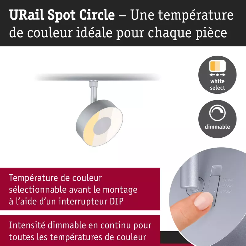 URail Track spotlight Circle 220lm 5W 2700 - 4000K dimmable 230V