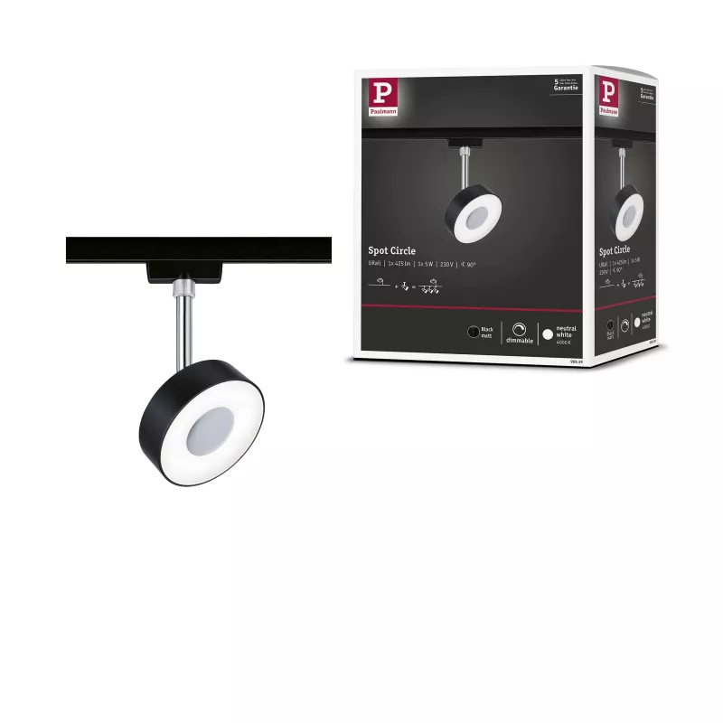 Foco para riel URail Circle 270lm 5W 4000K regulable 230V Negro mate,,,