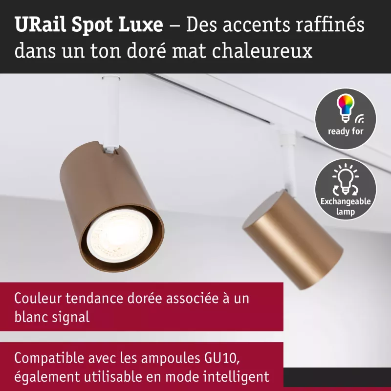 URail Luxury Track Spot GU10 max. 10W dimmable 230V Matte Gold, Signal White PAULMANN 19 - Cimaise Tableau 