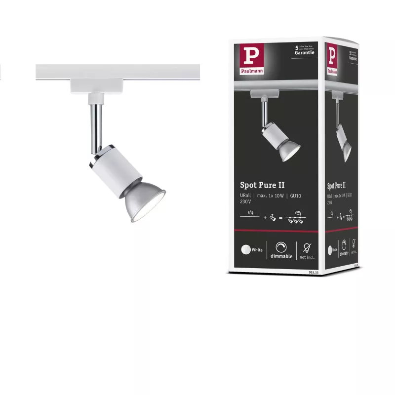 URail Pure II Schienenstrahler, Einzelspot, GU10, max. 10 W, dimmbar, 230 V, Weiß