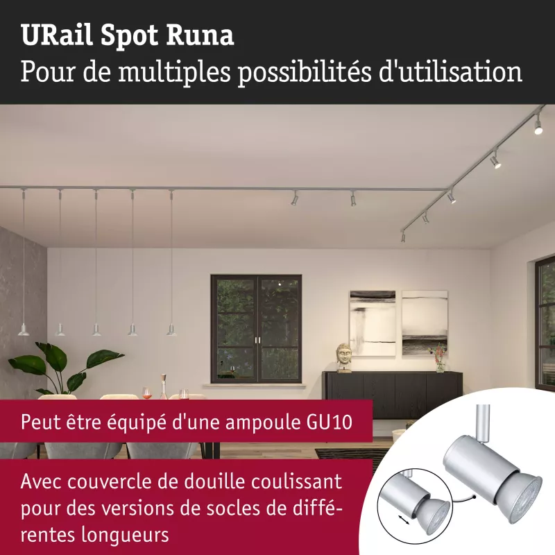 URail Spot sur rail Runa Spot individuel GU10 max. 10W gradable 230V PAULMANN 30 - Cimaise Tableau 