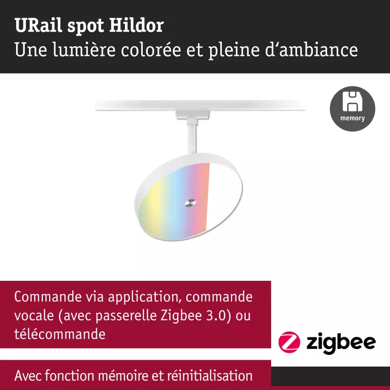 ,URail Spot sur rail Smart Home Zigbee 3.0 Hildor RGBW 500lm 7,,5W RGBW+ gradable 230V Blanc signal,