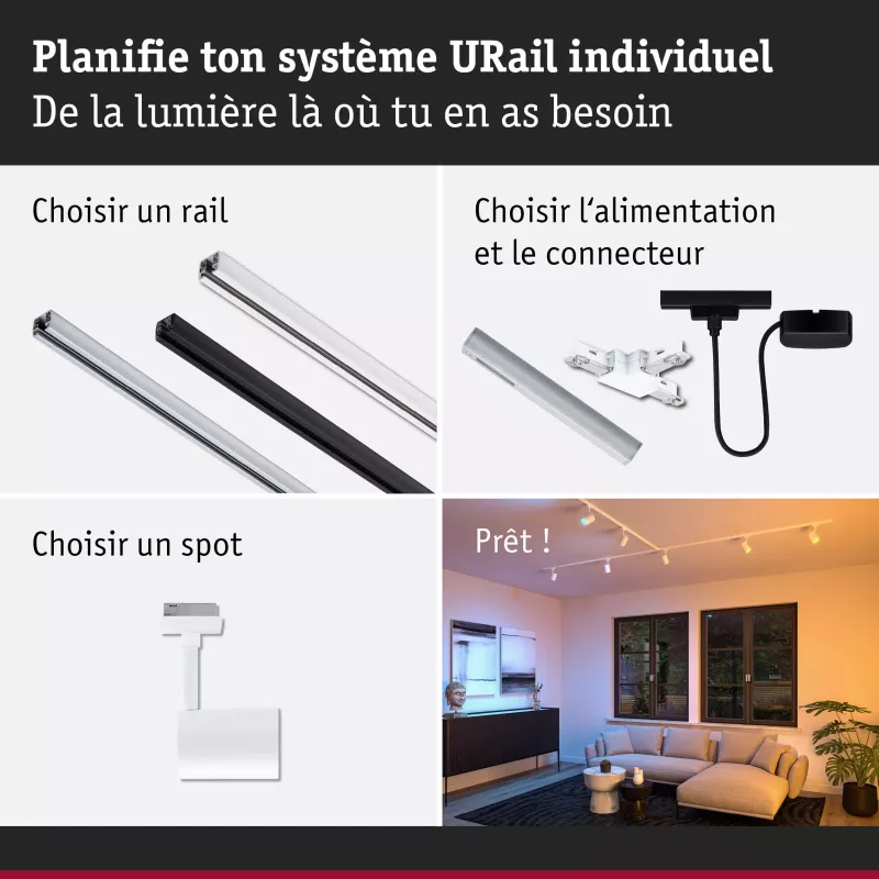 ,URail Spot sur rail Smart Home Zigbee 3.0 Luxe GU10 350lm 4,,8W RGBW+ gradable 230V Blanc signal,