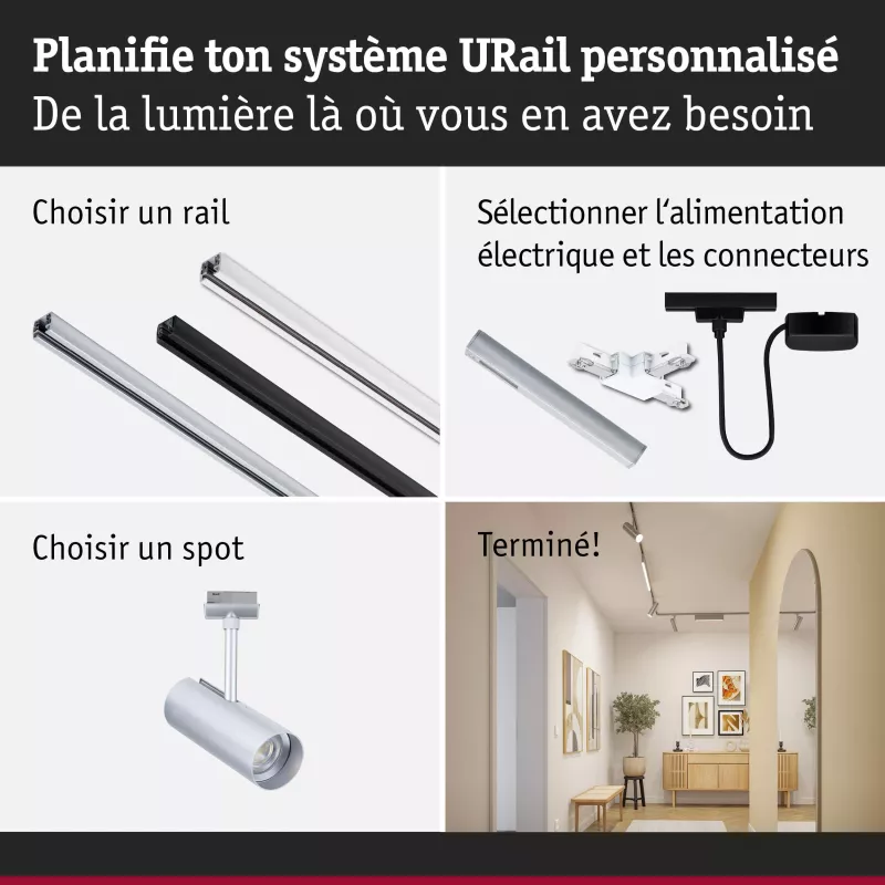 URail Spot sur rail Theron Spot individuel 1020lm 11W 3000K gradable 230V
