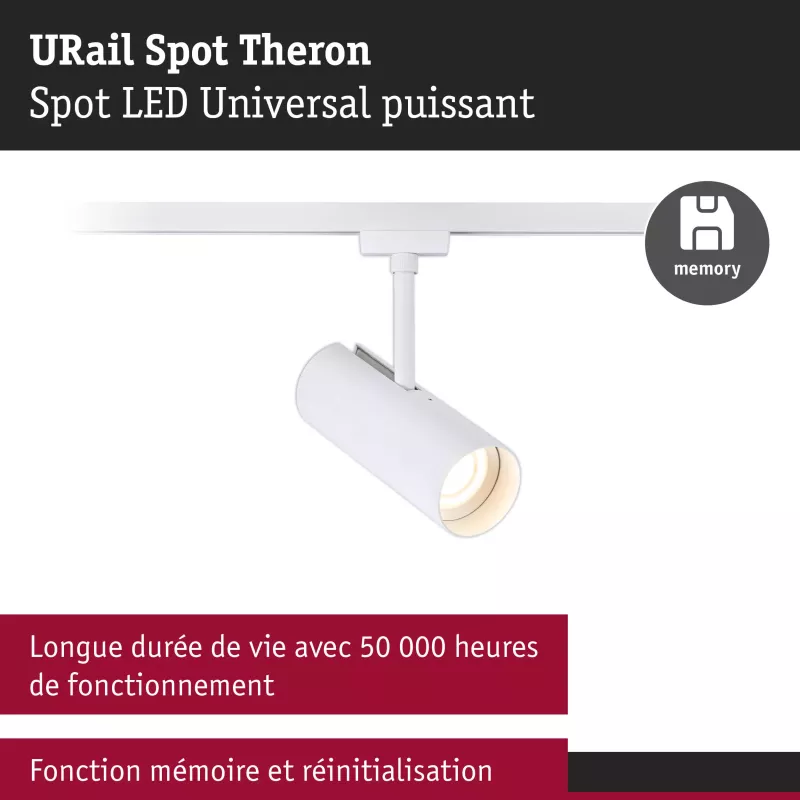 URail Spot sur rail Theron Spot individuel 1020lm 11W 3000K gradable 230V Blanc signal PAULMANN 18 - Cimaise Tableau 