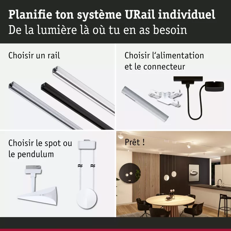 URail Suspension 3-Step-Dim Alejandro 800lm 10W 3000K gradable 230V Blanc signal