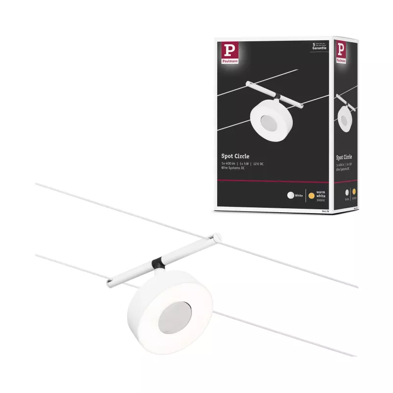 Sistema de cable de focos LED circulares CorDuo, individuales, 180 lm, 5 W, 3000 K, 12 V