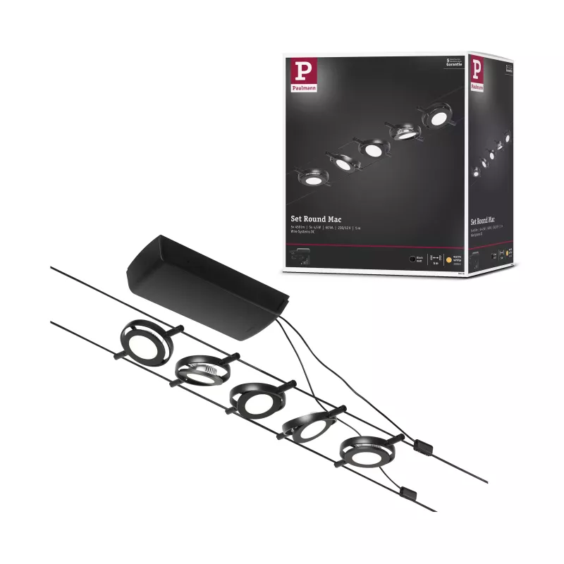 Kit base para sistema de cable LED CorDuo RoundMac 5x200lm 5x4,5W 3000K 230/12V