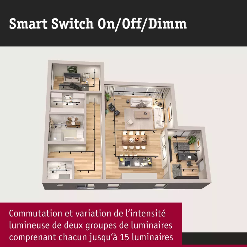 Interrupteur mural Smart Home Zigbee 3.0 On/Off/Dimm Blanc