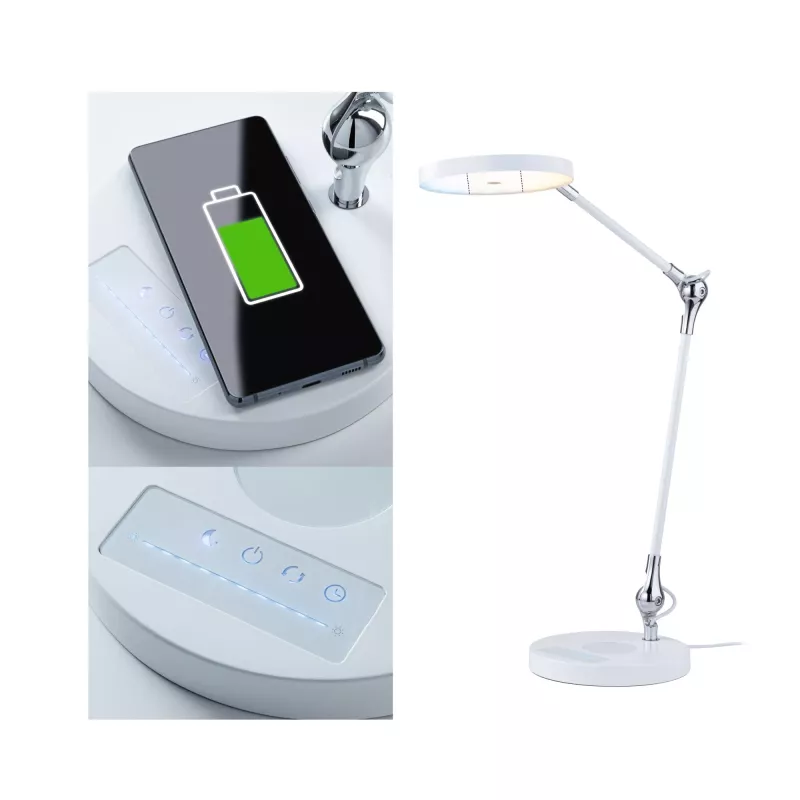 Lámpara de escritorio LED Numis QI blanca con interruptor, 1000 lm