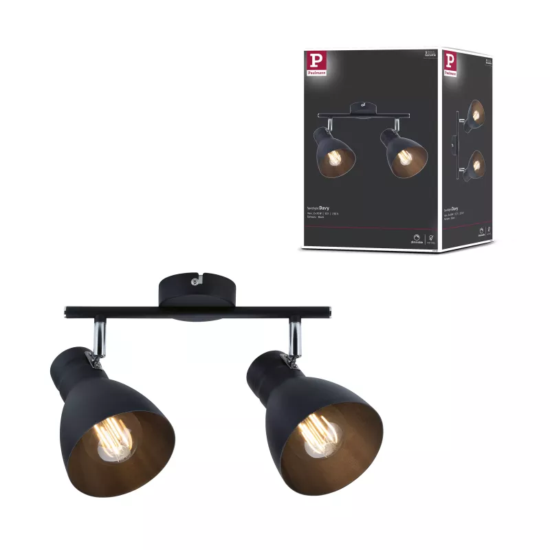 Foco Davy E27 230V máx. 2x20W regulable Negro