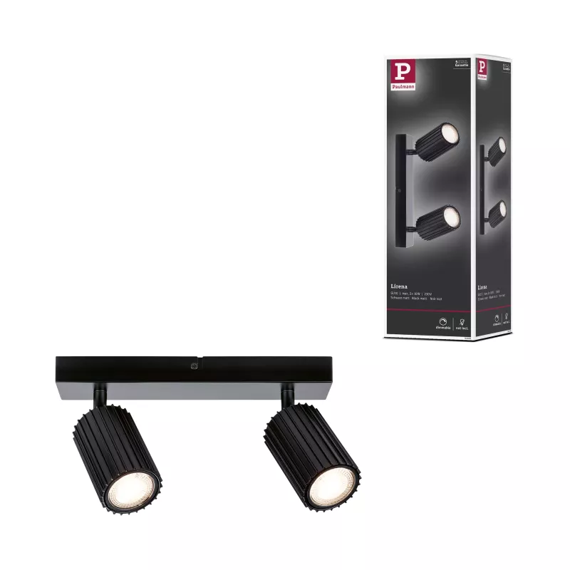 Lirena GU10 spotlight, max. 2x10W, matte black metal