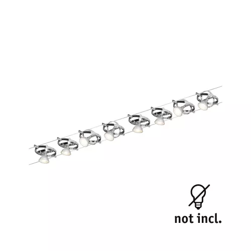 Kit básico de sistema de cable cardán GU5.3 máx. 8x10W regulable 230/12V Cromo mate, Cromo