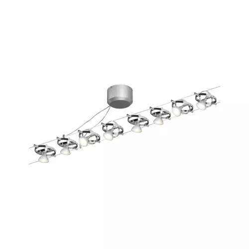 Kit básico de sistema de cable cardán GU5.3 máx. 8x10W regulable 230/12V Cromo mate, Cromo
