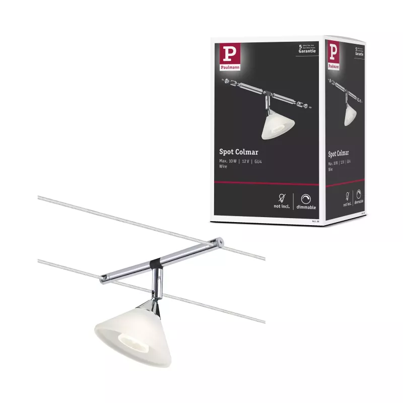 Colmar-Kabelsystem, einzelne GU4-Strahler, max. 10 W, dimmbar, 12 V, Chrom, Satin-Finish