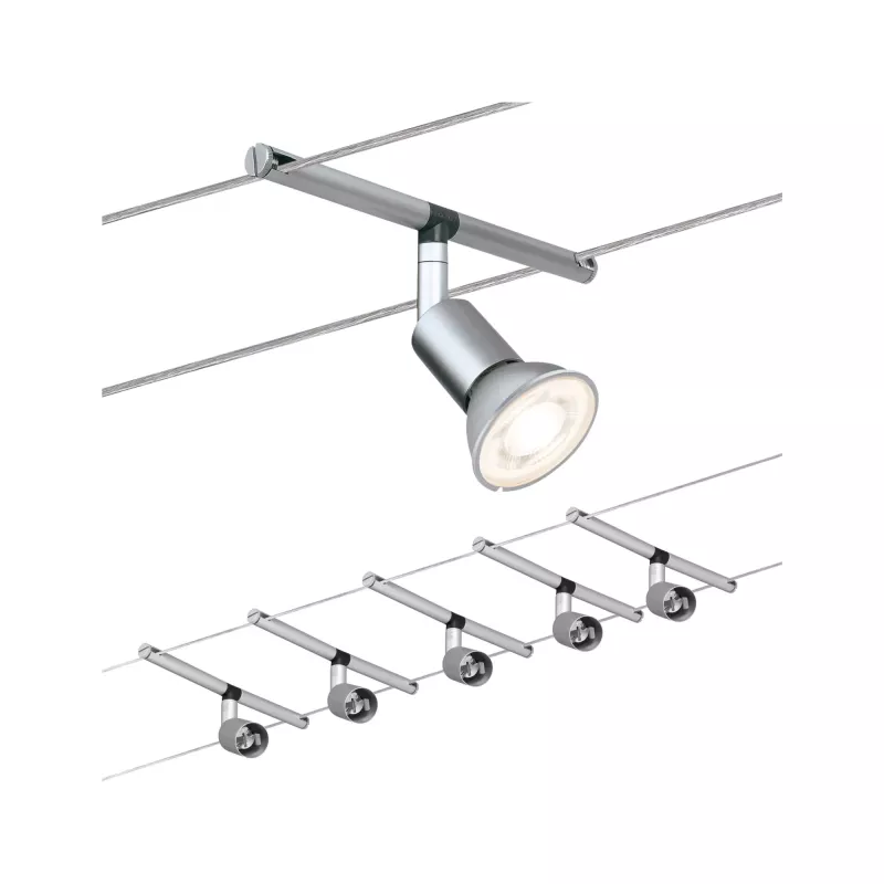 Kit básico de sistema de cableado LED Spice Salt, GU5.3, máx. 5x10W, regulable, 230/12V, acabado cromado mate.