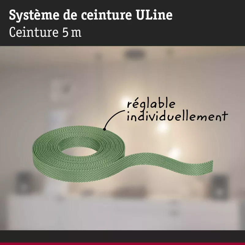Cinta textil ULine de 5 m, color verde cobre, de dacrón.