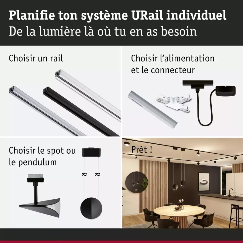 Foco para riel URail, atenuación en 3 pasos, Alejandro, 800 lm, 10 W, 3000 K, regulable, 230 V