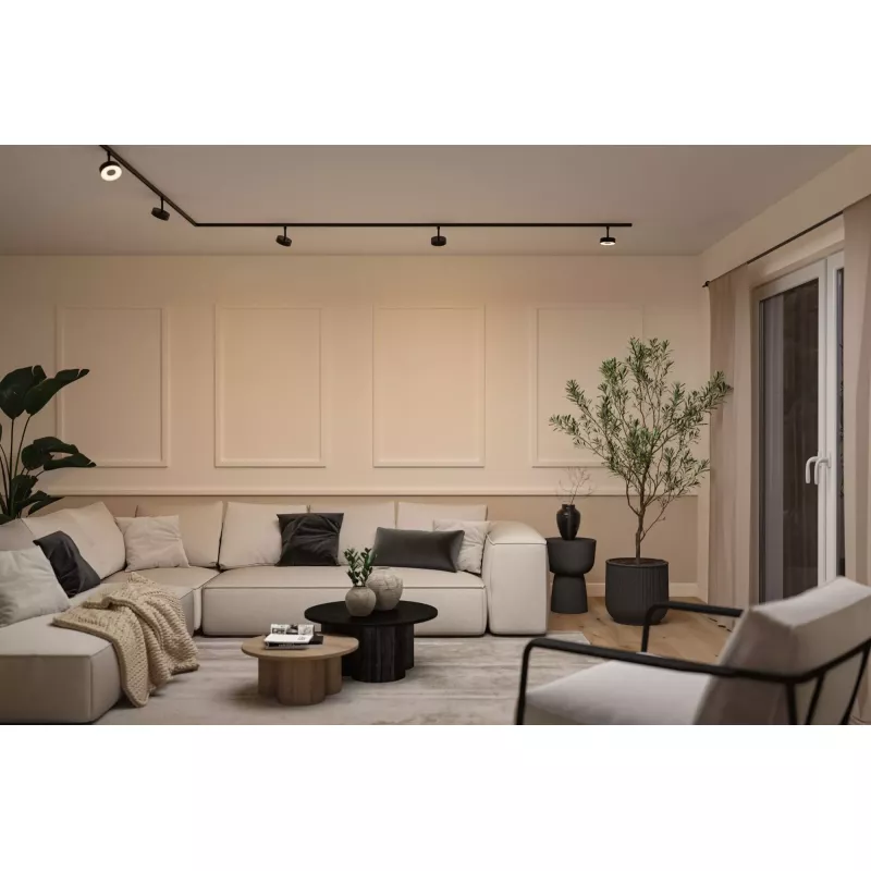 URail Schienenstrahler, 3-stufig dimmbar, rund, 180 lm, 5 W, 2700–4000 K, 230 V, matt schwarz