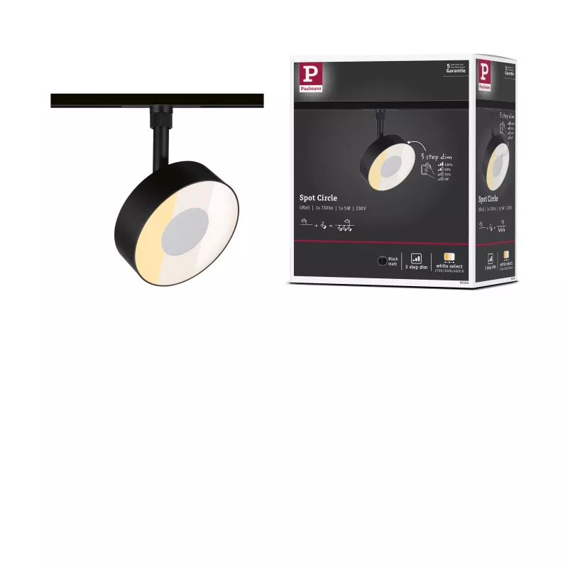 URail Track spotlight 3-Step-Dim Circle 180lm 5W 2700 - 4000K dimmable 230V Matt black