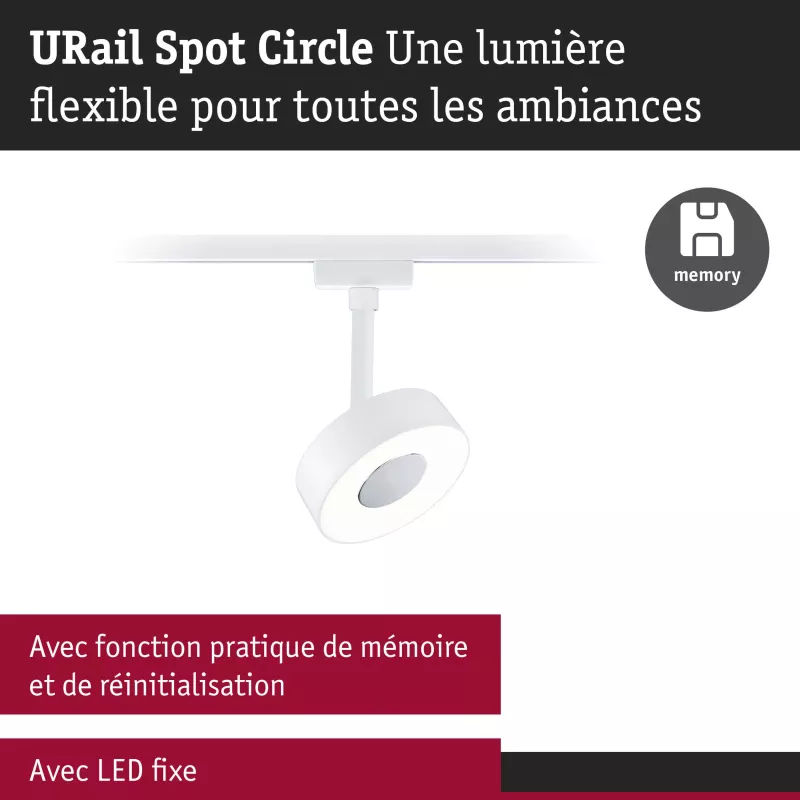 Foco URail para riel, regulable en 3 niveles, circular, 280 lm, 5 W, 3000 K, 230 V