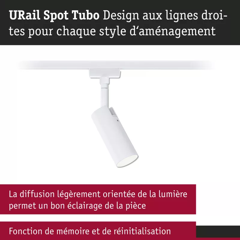 URail Spot sur rail 3-Step-Dim Tubo Spot individuel 150lm 4W 3000K gradable 230V Blanc signal