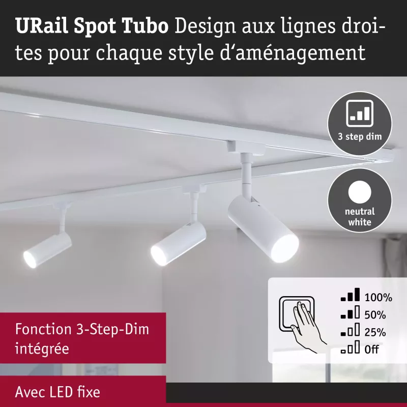 URail Track spotlight 3-Step-Dim Tubo Individual spotlight 170lm 4W 4000K dimmable 230V Signal white