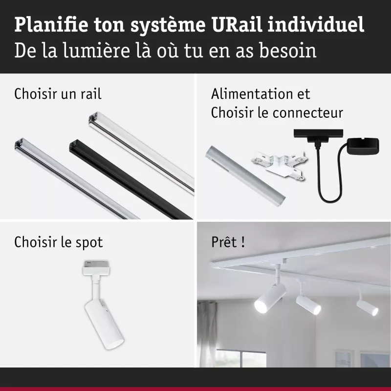 URail Spot sur rail 3-Step-Dim Tubo Spot individuel 170lm 4W 4000K gradable 230V Blanc signal