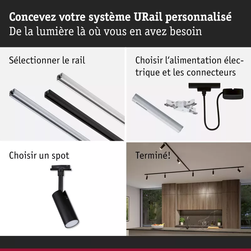 URail Schienenstrahler, 3-stufig dimmbar, Tubo Einzelstrahler, 200 lm, 4 W, 2700–4000 K, 230 V, matt schwarz