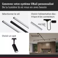 Foco individual Tubo para riel URail, regulable en 3 pasos, 200 lm, 4 W, 2700-4000 K, 230 V, negro mate. - système d'accrochage et décoration - détail 8
