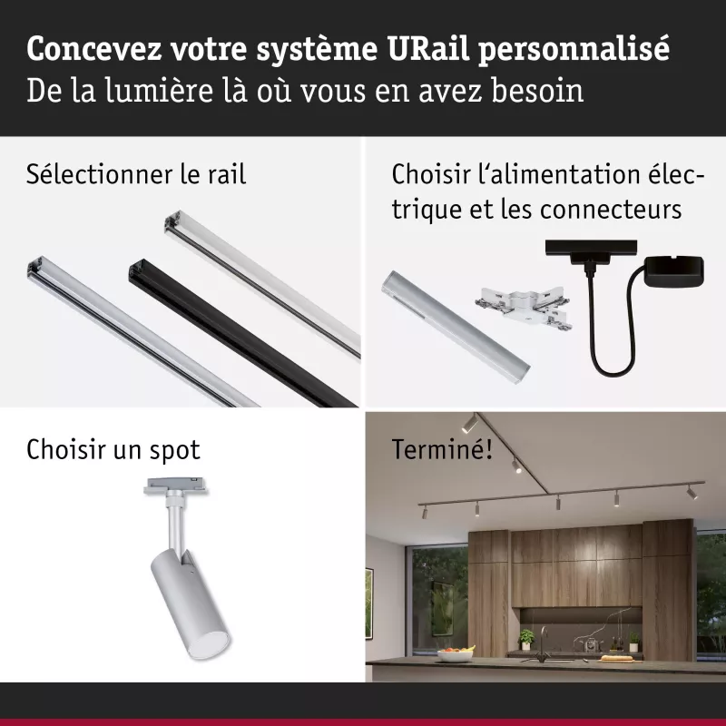 URail Track spotlight 3-Step-Dim Tubo Individual spotlight 300lm 4W 2700 - 4000K dimmable 230V Matt chrome