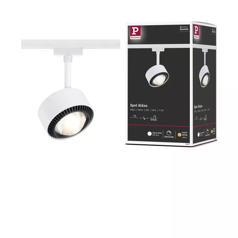 Foco para vía URail Aldan Individual 470lm 8W 3000K regulable 230V Blanco señal