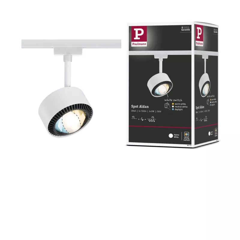 URail Spot sur rail Aldan Spot individuel 500lm 8W White Switch 230V