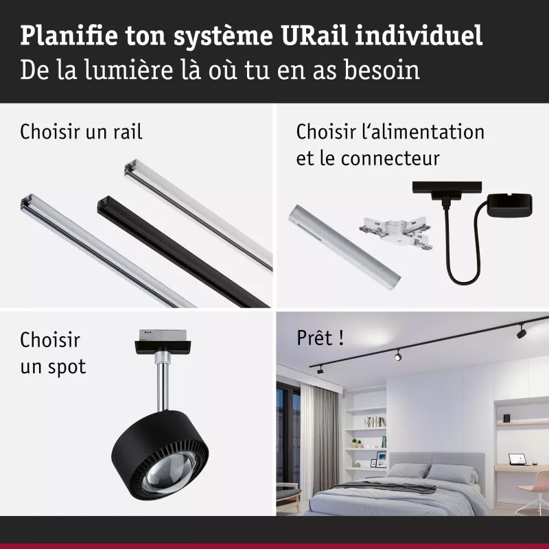 URail Spot sur rail Aldan Spot individuel 500lm 8W White Switch 230V